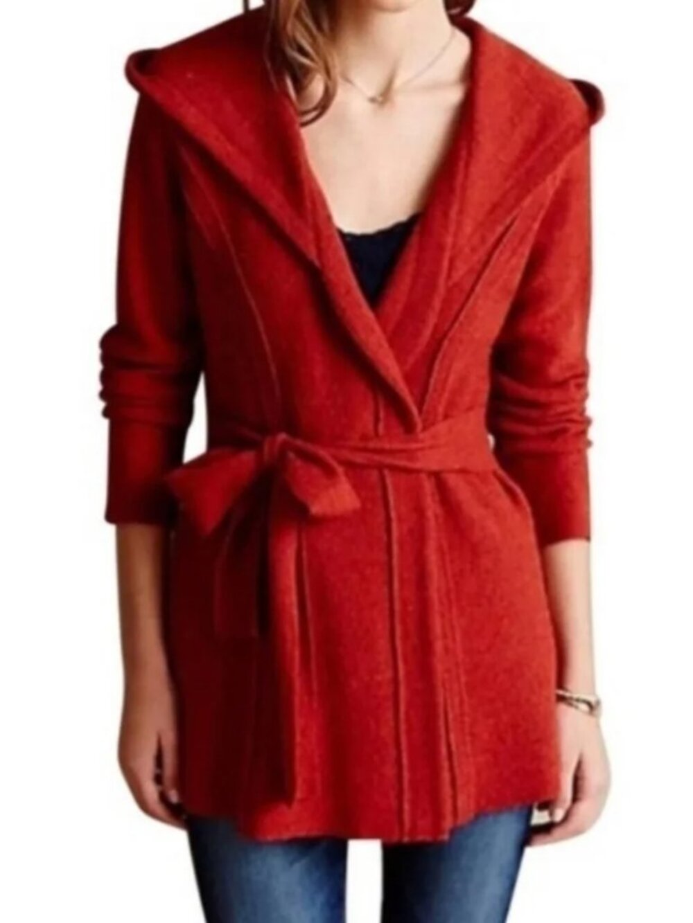 Guinevere for Anthropologie boiled red wool shawl collar wrap cardigan
